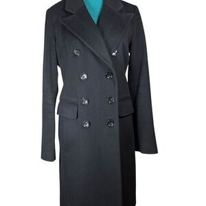 Anne Klein 100% Wool Black Double Breasted Long Peacoat Size 6 | Classic Winter